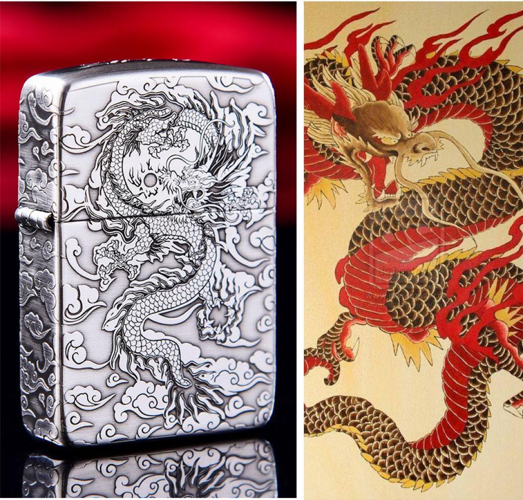 Bật Lửa Zippo Bạc Nguyên Khối Cao Cấp Khắc Rồng Nhả Ngọc Phiên Bản 1941