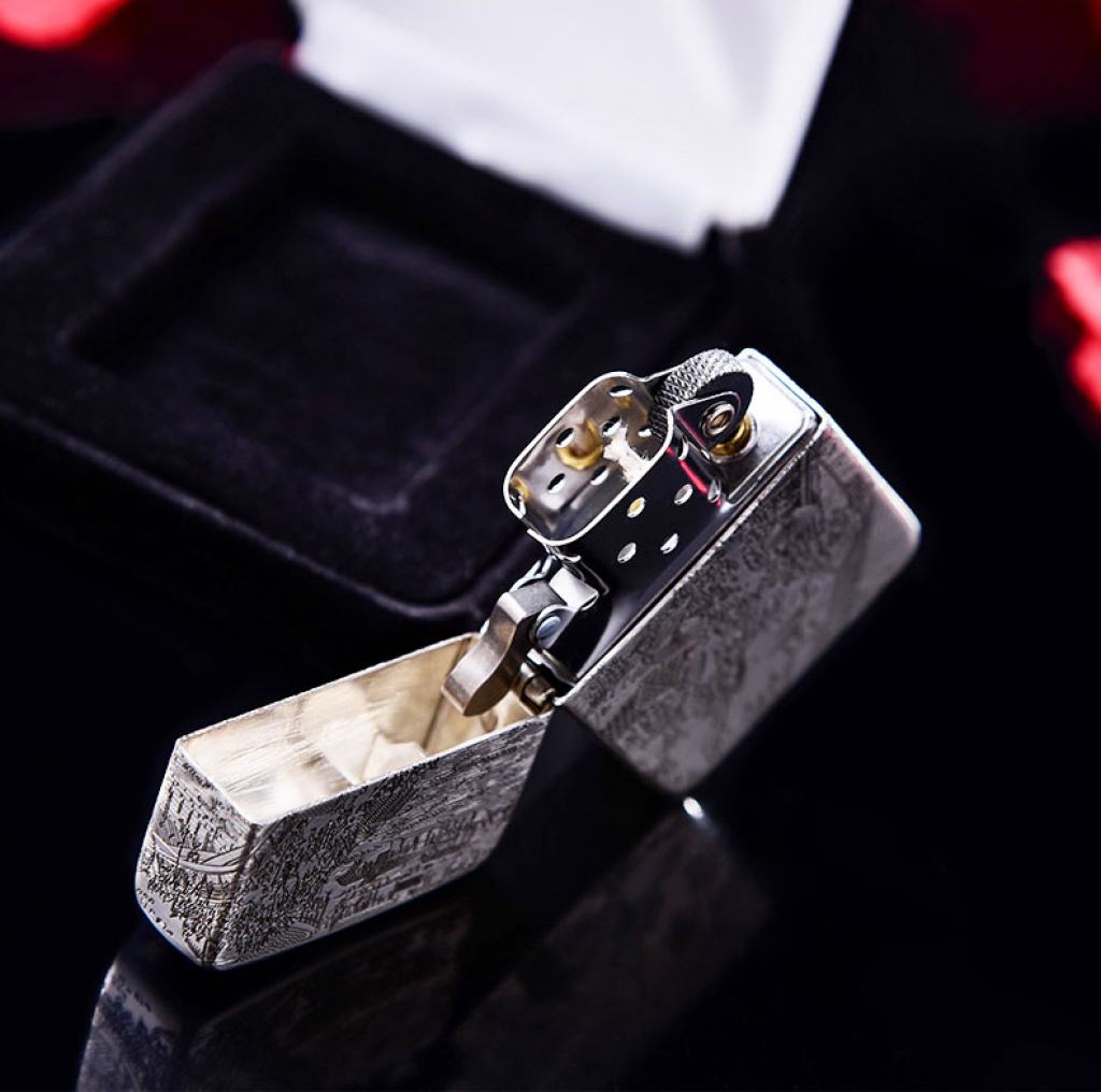Bật Lửa Zippo Bạc Nguyên Khối Cao Cấp Khắc Bức Tranh Cổ Phiên Bản 1941