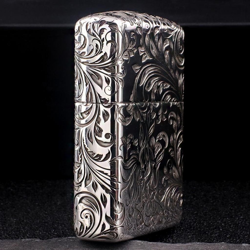 Bật Lửa Zippo Bạc Nguyên Khối Cao Cấp Khắc Hoa Văn Tình Yêu Hoa Elf Vỏ Dầy Bản Armor