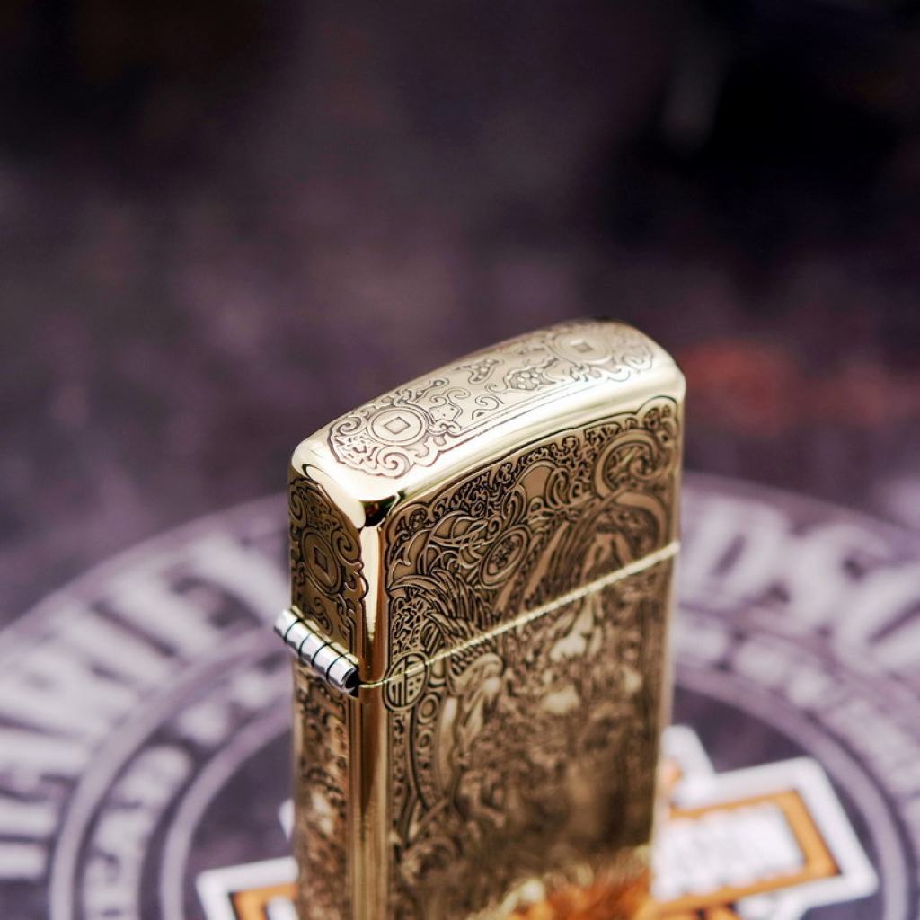 Bật Lửa Zippo Chính Hãng Chạm Khắc Tỳ Hưu Phiên Bản Hẹp Slim