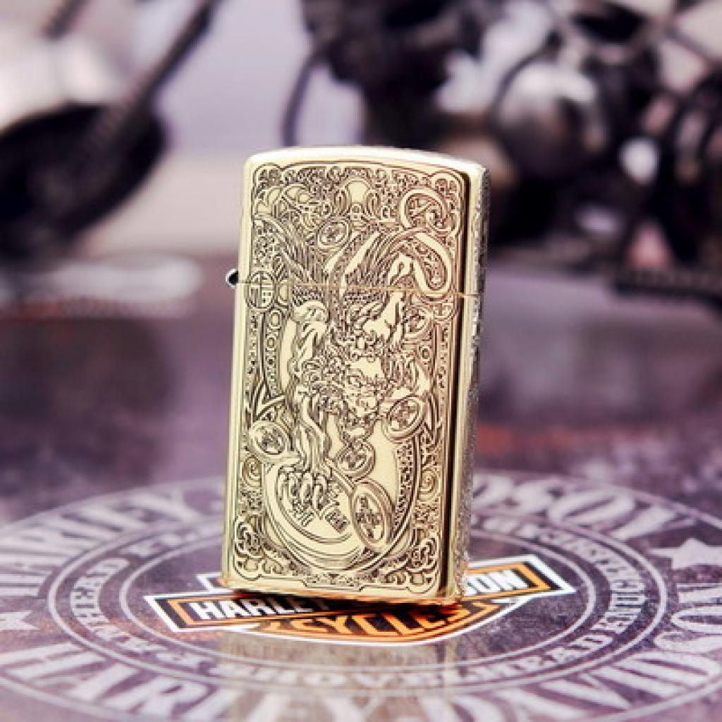 Bật Lửa Zippo Chính Hãng Chạm Khắc Tỳ Hưu Phiên Bản Hẹp Slim