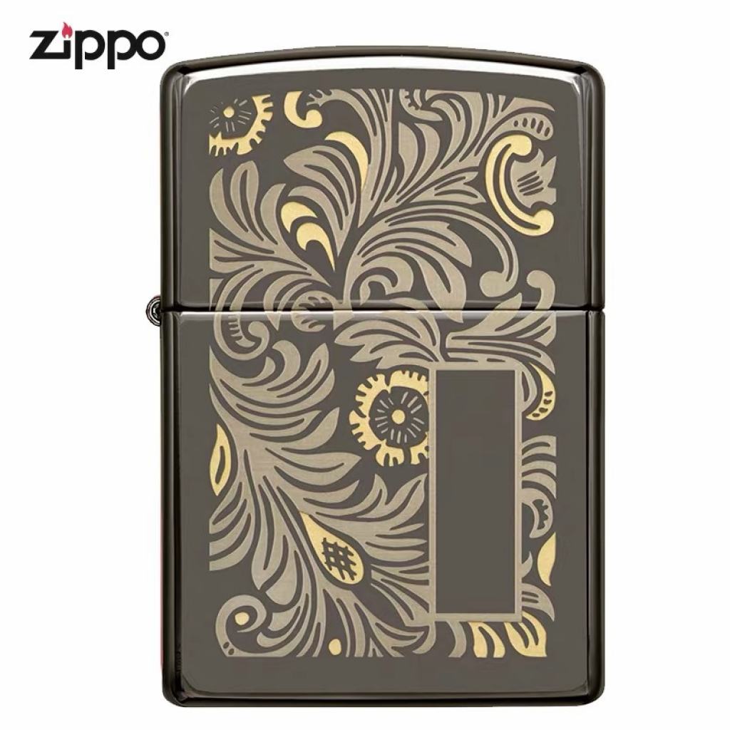 Bật Lửa Zippo Chính hãng Khắc Hoa Văn Venetian Đen Bóng