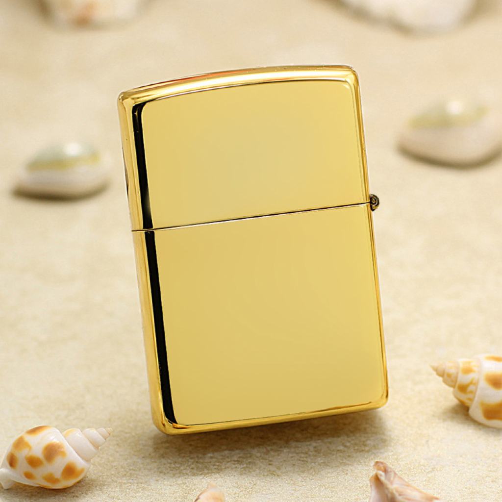 Bật Lửa Zippo Mạ Vàng Khảm Trai Tím Mèo Thần Tài May Mắn