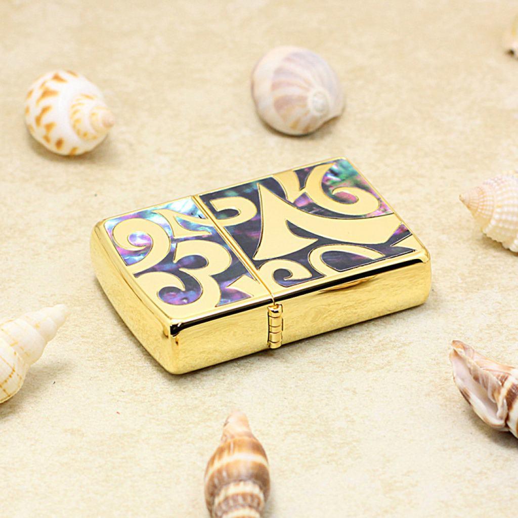 Bật Lửa Zippo Xuất Nhật Mạ Vàng Khảm Trai Các Con Số