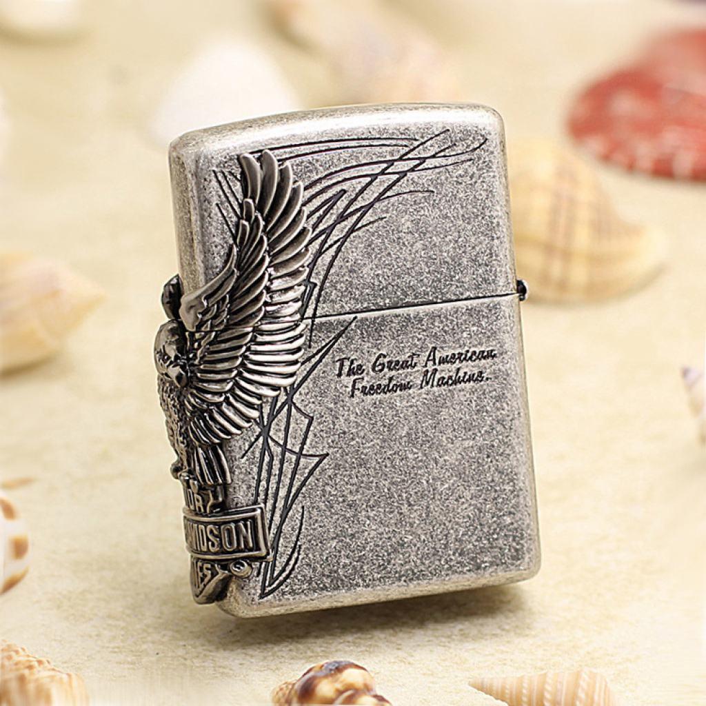 Bật Lửa Zippo Harley Bạc Cổ Ốp Đại Bàng Cạnh Sườn HDP-65