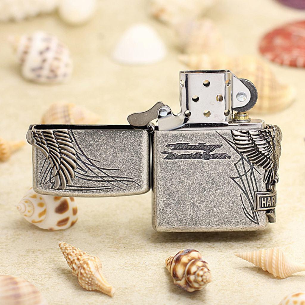 Bật Lửa Zippo Harley Bạc Cổ Ốp Đại Bàng Cạnh Sườn HDP-65