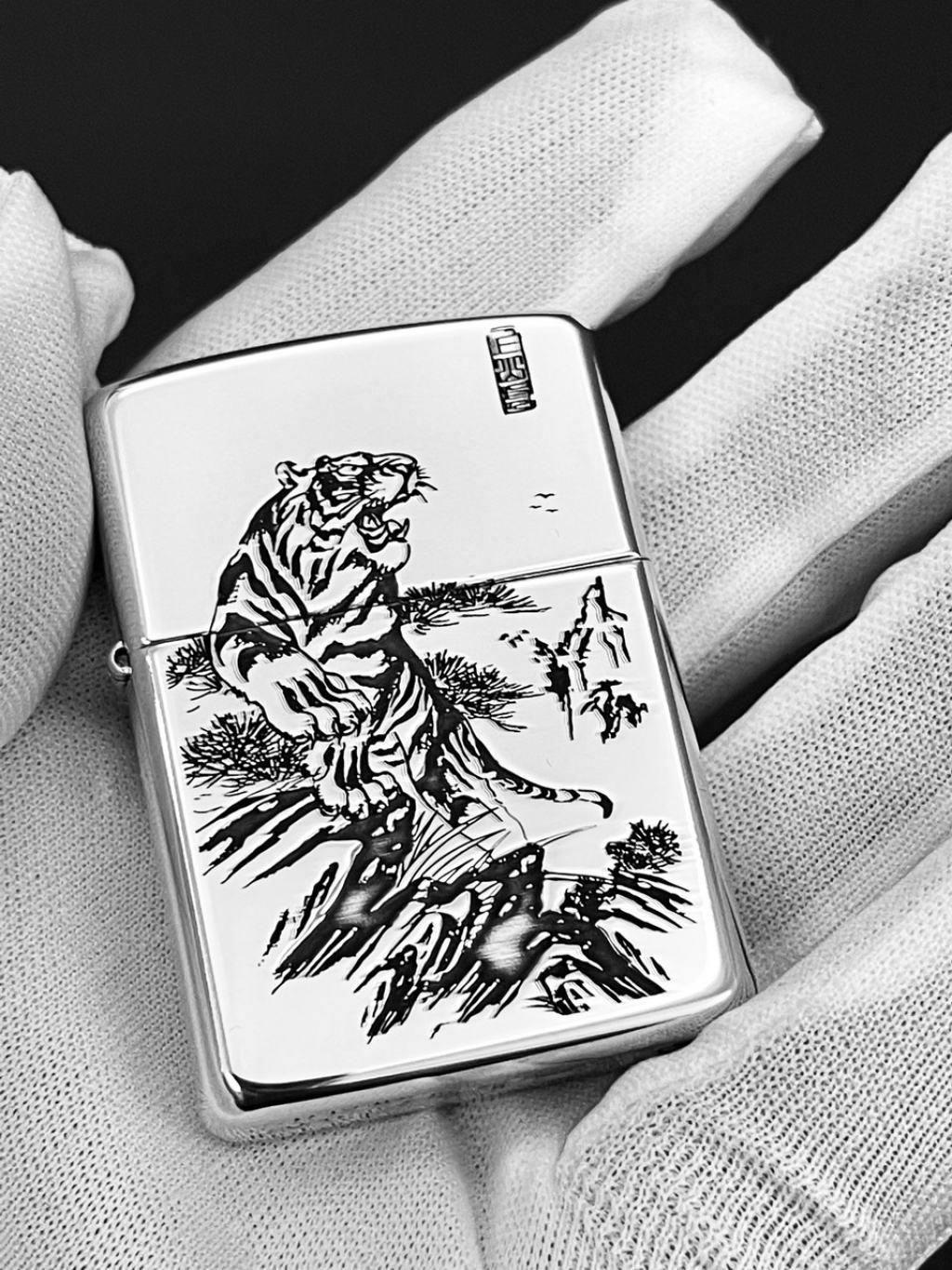 Bật Lửa Zippo Bạc Nguyên Khối Cao Cấp Khắc Chúa Sơn Lâm Vỏ Dầy Bản Armor