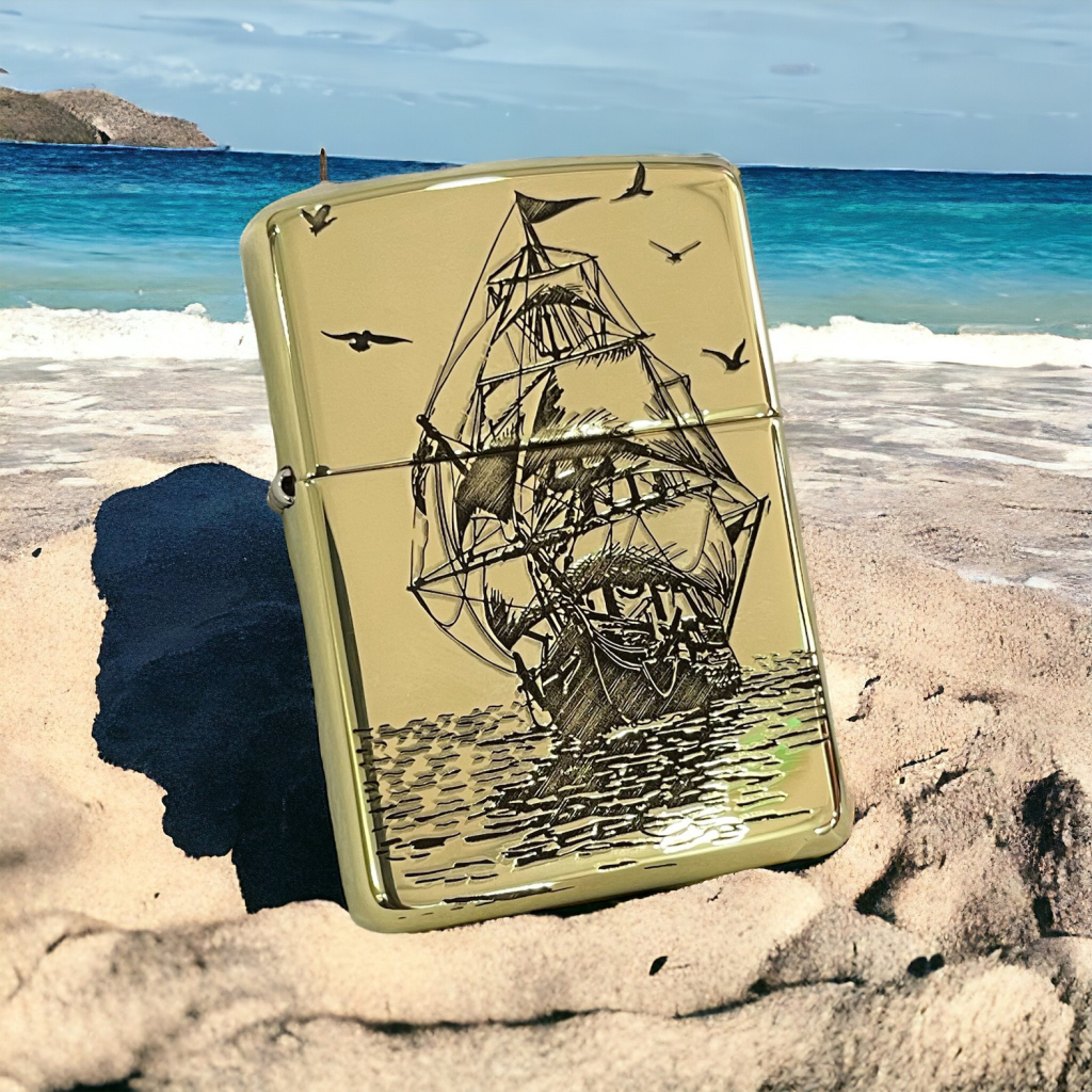ZIPPO THUYỀN BUÔM MẶT TRƯỚC MẶT SAU HÌNH MỎ NEO BẢN AMOR