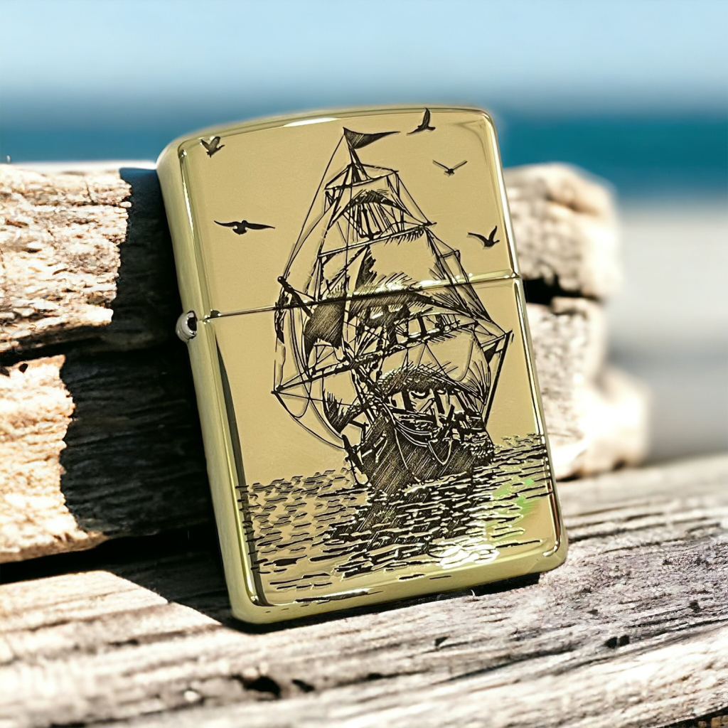 ZIPPO THUYỀN BUÔM MẶT TRƯỚC MẶT SAU HÌNH MỎ NEO BẢN AMOR