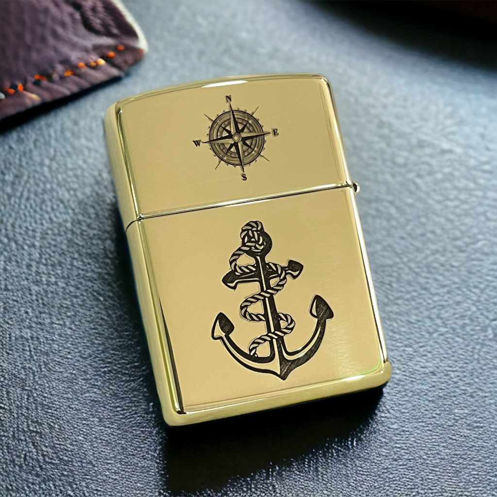 ZIPPO THUYỀN BUÔM MẶT TRƯỚC MẶT SAU HÌNH MỎ NEO BẢN AMOR