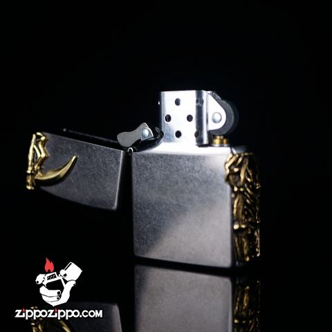 Bật lửa Chính hãng Zippo Hàn Quốc phiên bản của hoa mạ vàng cát đen chết Skull