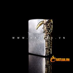 Bật lửa Chính hãng Zippo Hàn Quốc phiên bản của hoa mạ vàng cát đen chết Skull - Mã SP: ZPC0141