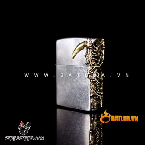 Bật lửa Chính hãng Zippo Hàn Quốc phiên bản của hoa mạ vàng cát đen chết Skull