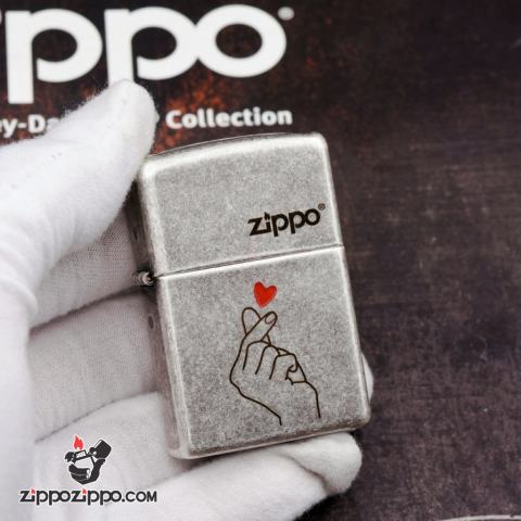 Bật Lửa Zippo Bạc Giả Cổ Khắc Biểu Tương Drop Heart