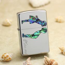 Bật Lửa Zippo Bạc Khảm Trai Xanh Nụ Hôn Tình Yêu - Mã SP: ZPC3135