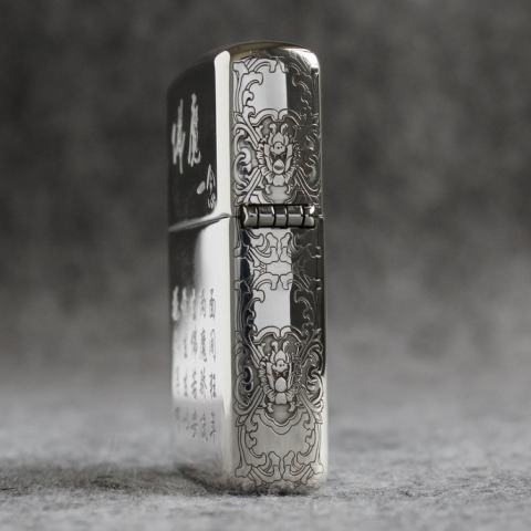 Bật lửa zippo bạc khối cao cấp khắc hình đức phật và ác quỷ bản armor