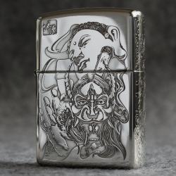 Bật Lửa Zippo Bạc Khối Cao Cấp Khắc Hình Đức Phật Và Ác Quỷ Bản Vỏ Mỏng - Mã SP: ZPC2218-15
