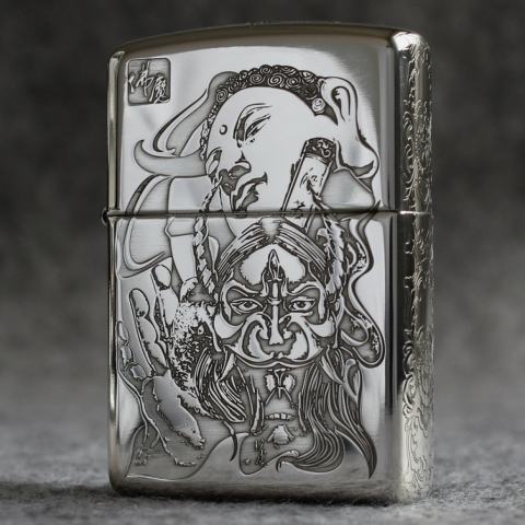 Bật Lửa Zippo Bạc Khối Cao Cấp Khắc Hình Đức Phật Và Ác Quỷ Bản Vỏ Mỏng