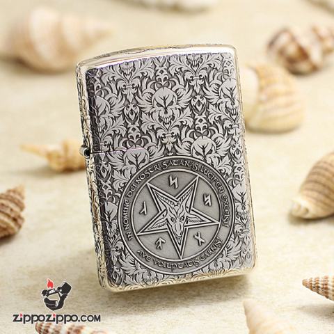 Bật Lửa Zippo Bạc Khối Cao Cấp Khắc Hình Lễ Quỷ Bản Vỏ Mỏng