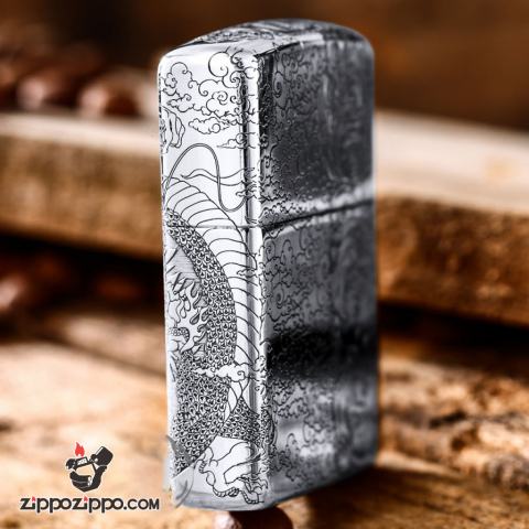 Bật Lửa Zippo Bạc Nguyên Khối Cao Cấp Chạm Khắc Long Phụng Chanh Đấu Vỏ Dầy Bản Armor