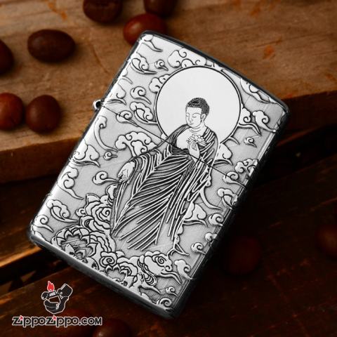 Bật lửa Zippo Bạc Nguyên Khối Cao Cấp Đức Phật Dược Sư Bản Vỏ Mỏng
