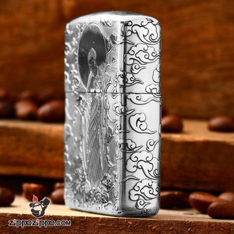 Bật lửa Zippo Bạc Nguyên Khối Cao Cấp Đức Phật Dược Sư Bản Vỏ Mỏng