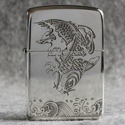 Bật Lửa Zippo Bạc Nguyên Khối Cao Cấp Khắc Cá Chép Hóa Rồng Bản 1941