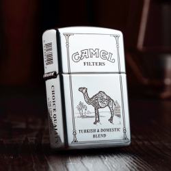 Bật Lửa Zippo Bạc Nguyên Khối Cao Cấp Khắc Camel Bản Vỏ Dầy Armor - Mã SP: ZPC3042-A