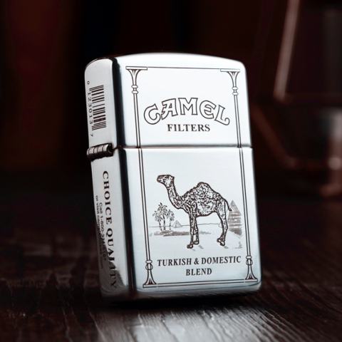 Bật Lửa Zippo Bạc Nguyên Khối Cao Cấp Khắc Camel Bản Vỏ Dầy Armor