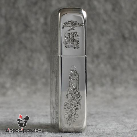 Bật Lửa Zippo Bạc Nguyên Khối Cao Cấp Khắc Cô Gái Sexy Và Đâu Lâu Phiên Bản 1941
