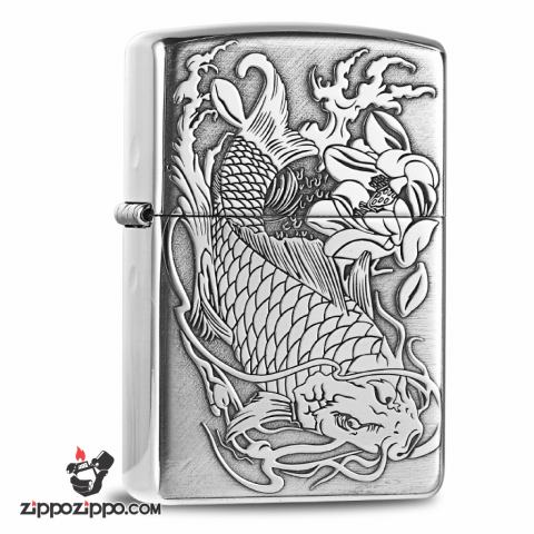 Bật lửa Zippo Bạc nguyên khối cao cấp khắc Hình Cá Chép Bản Amor