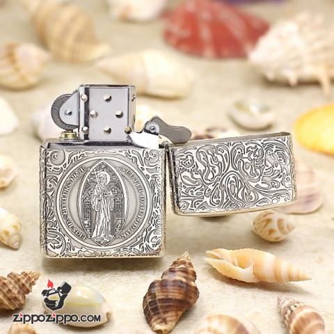 Bật Lửa Zippo Bạc nguyên khối Cao Cấp khắc hình  Nổi Constantine