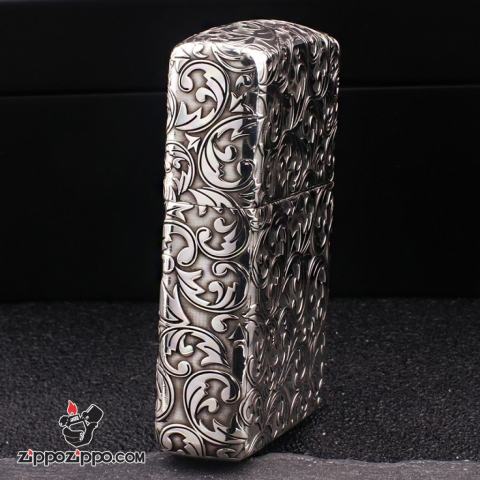 Bật Lửa Zippo Bạc Nguyên Khối Cao Cấp Khắc Hoa Văn  Arabesque Vỏ Dầy Bản Armor Giới Hạn
