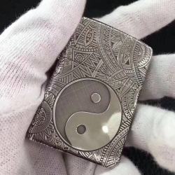 Bật Lửa Zippo Bạc Nguyên Khối Cao Cấp Khắc Hoa Văn Bát quái Bản Vỏ Mỏng - Mã SP: ZPC2846