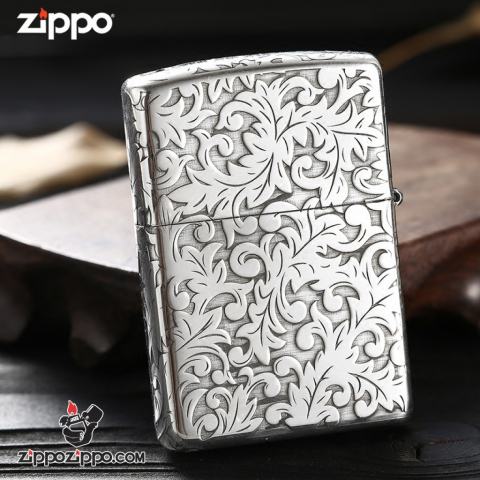 Bật lửa Zippo Bạc nguyên khối cao cấp khắc Hoa Văn Hình Nổi Bản Amor.