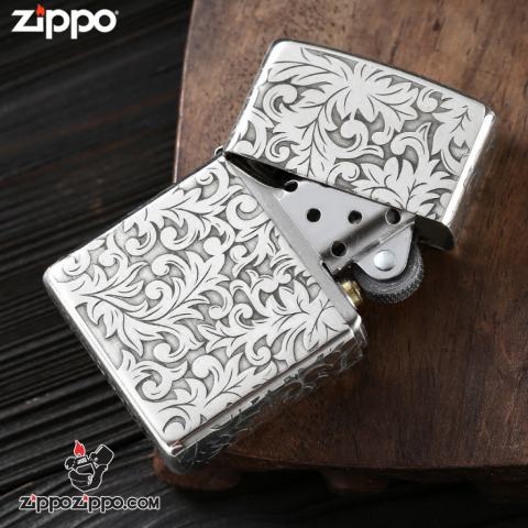 Bật lửa Zippo Bạc nguyên khối cao cấp khắc Hoa Văn Hình Nổi Bản Tiêu Chuẩn.
