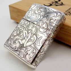 Bật lửa Zippo Bạc Nguyên Khối Cao Cấp Khắc Hoa Văn Tình Yêu Cẩm Chướng Vỏ Dầy Bản Armor - Mã SP: ZPC2881-A