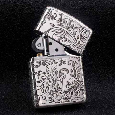 Bật Lửa Zippo Bạc Nguyên Khối Cao Cấp Khắc Hoa Văn Tình Yêu Hoa Elf Bản Mỏng