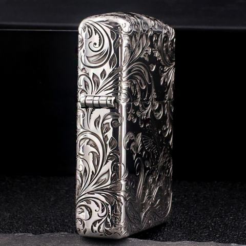 Bật Lửa Zippo Bạc Nguyên Khối Cao Cấp Khắc Hoa Văn Tình Yêu Hoa Elf Vỏ  Dầy Bản Armor