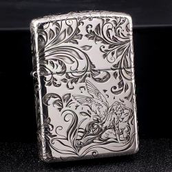 Bật Lửa Zippo Bạc Nguyên Khối Cao Cấp Khắc Hoa Văn Tình Yêu Hoa Elf Vỏ  Dầy Bản Armor - Mã SP: ZPC2860-A
