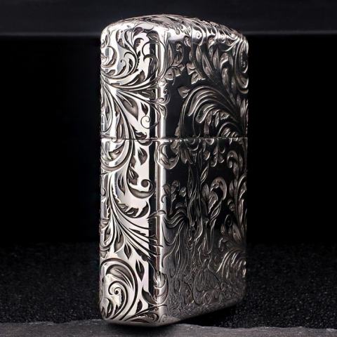 Bật Lửa Zippo Bạc Nguyên Khối Cao Cấp Khắc Hoa Văn Tình Yêu Hoa Elf Vỏ  Dầy Bản Armor