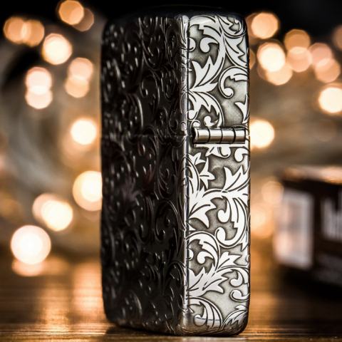 Bật Lửa Zippo Bạc Nguyên Khối Cao Cấp Khắc Hoa Văn Xung Quanh Thánh Giá Phiên Bản 1941