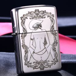 Bật Lửa Zippo Bạc Nguyên Khối Cao Cấp Khắc  Khắc Cô Gái Cao Bồi Gợi Cảm Vỏ Dầy Bản Armor - Mã SP: ZPC2876-A