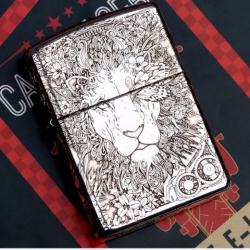 Bật Lửa Zippo Bạc Nguyên Khối Cao Cấp Khắc Lion Punk
