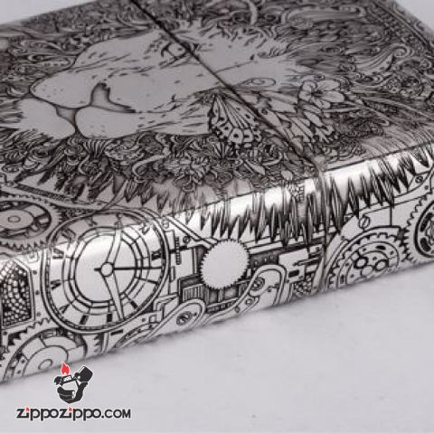 Bật Lửa Zippo Bạc Nguyên Khối Cao Cấp Khắc Lion Punk