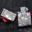 Bật Lửa Zippo Bạc Nguyên Khối Cao Cấp Khắc  Năm Mặt Đầu Lâu Hoa Hồng Vỏ Dày Armor