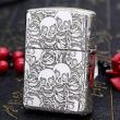 Bật Lửa Zippo Bạc Nguyên Khối Cao Cấp Khắc  Năm Mặt Đầu Lâu Hoa Hồng Vỏ Dày Armor