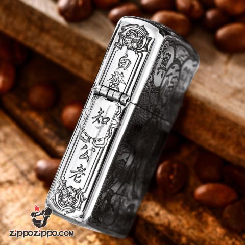 Bật lửa Zippo Bạc Nguyên Khối Cao Cấp Khắc Ông Thổ Địa Vỏ Dầy Bản Armor