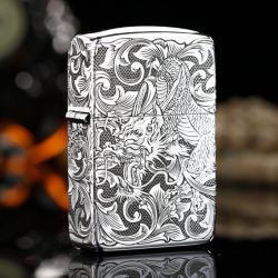 Bật Lửa Zippo Bạc Nguyên Khối Cao Cấp Khắc Rồng Quấn Quanh Phiên Bản 1941 - Mã SP: ZPC2940