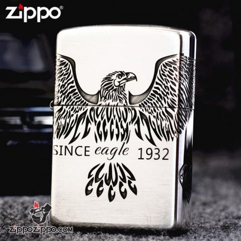 Bật Lửa Zippo Bạc Nguyên Khối Cao Cấp Khắc  Since Eagle Vỏ Dầy Bản Armor